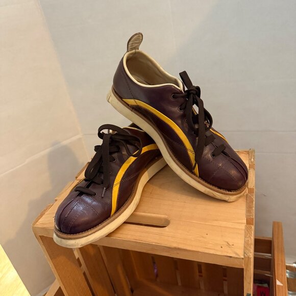 Vintage Dooney & Bourke Nicolle Size 7 Brown Yellow Stripe Leather Bowling Shoes - Picture 13 of 15